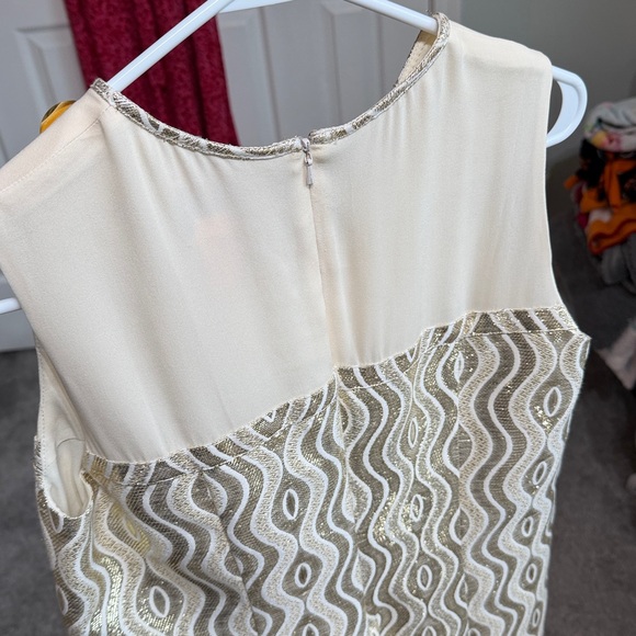 Tory Burch Shiny Gold Metallic Lume Ivory Silk Sleeveless Shift Dress. - Picture 11 of 12